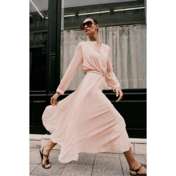 ZARA PLEATED MIDI DRESS WITH BELT - Picture 3 of 11